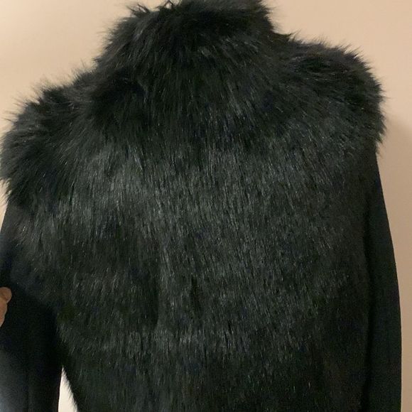 Donna Karan New York Black Wool Coat with Faux Fur size estimate 4-6- Like New - Picture 11 of 16
